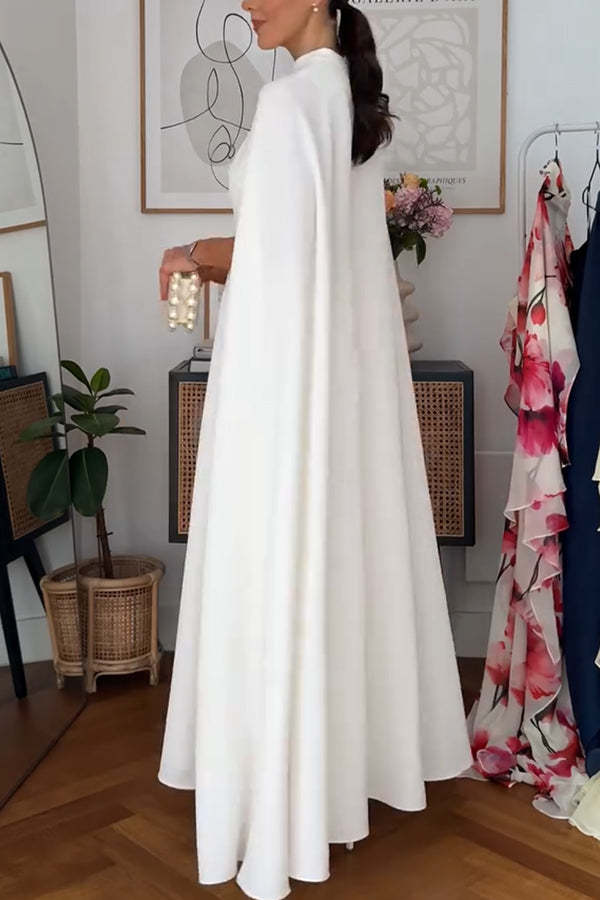 Tailored Dramatic High Neck Cape Detail Gown Maxi Dress
