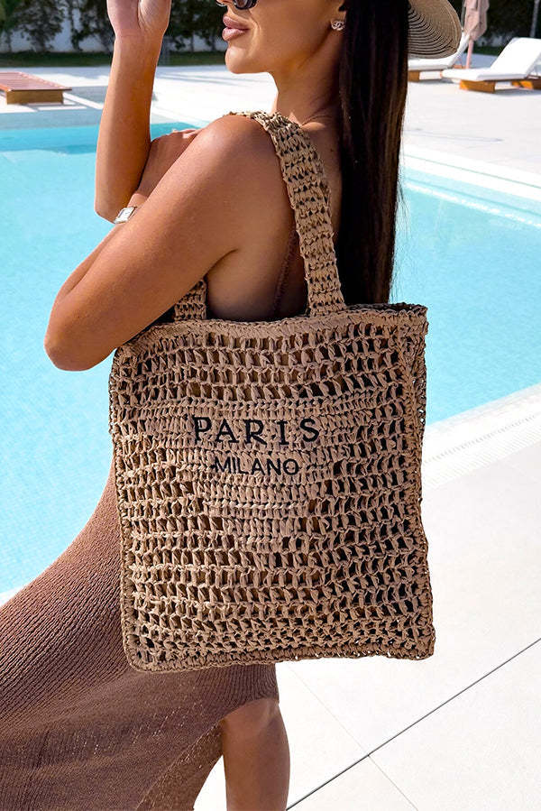 Letter Hollow Woven Beach Bag-consonak