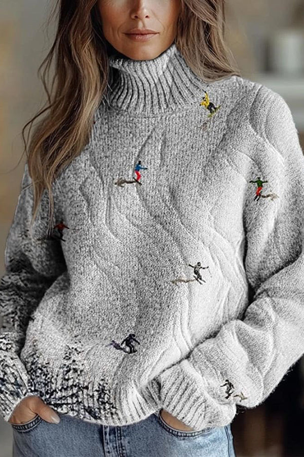 Floral Pattern High-Neck Long-Sleeved Loose Sweatshirt | Consonak