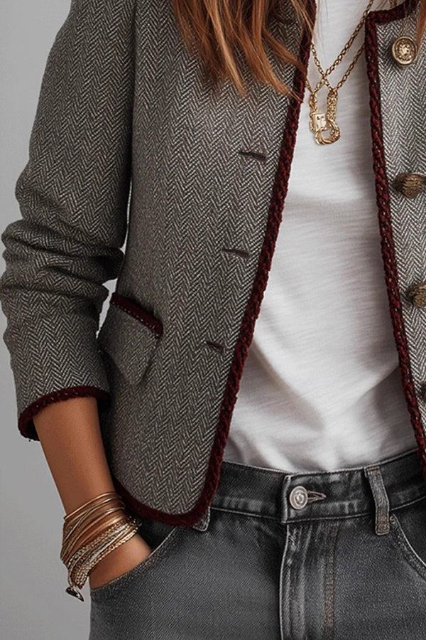 Elegant Round Neck Long-sleeved Button Casual Jacket-consonak