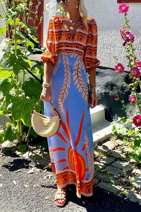 Boho Style Unique Printed Sexy Backless Strappy Maxi Dress-consonak