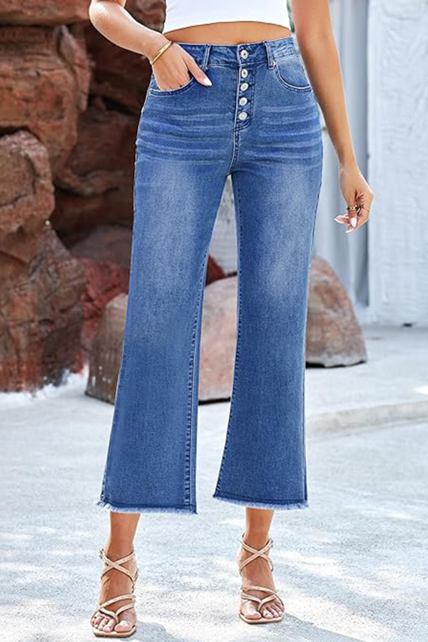 Stylish High-waisted Buttoned Casual Pocket Stretch Jeans