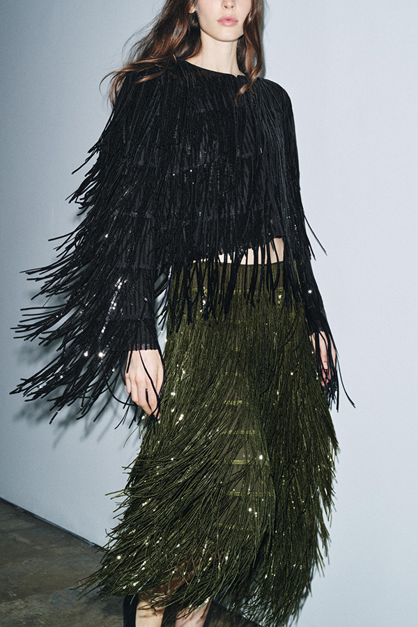 Stylish Sequined Tassel Elegant Midi Skirt-consonak