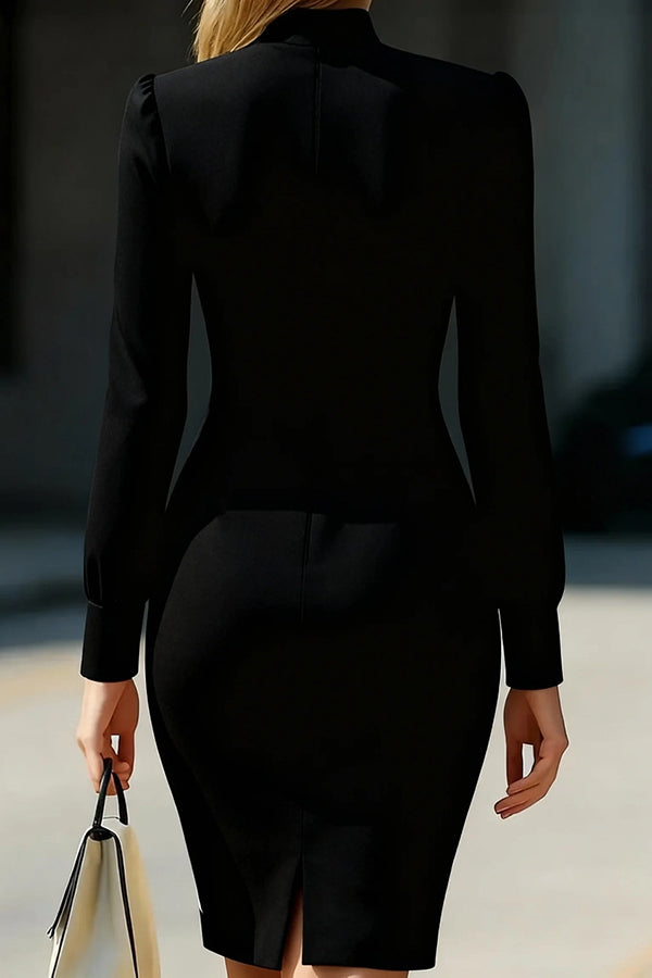 Elegant High-neck Long-sleeved Slim-fit Mini Dress-consonak