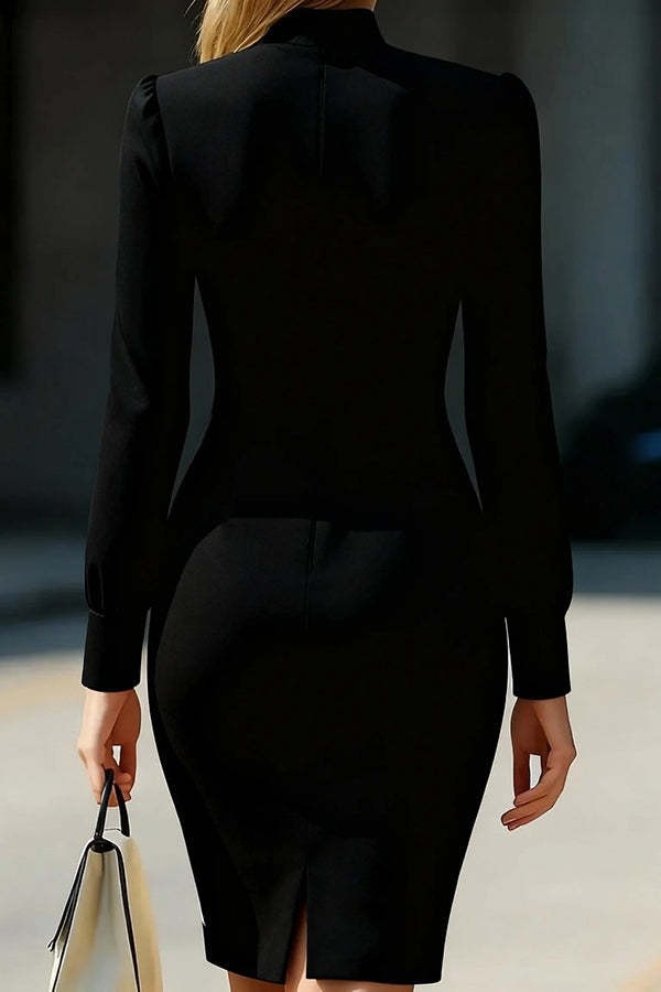 Elegant High-neck Long-sleeved Slim-fit Mini Dress-consonak