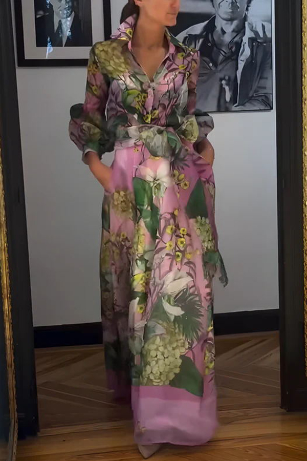 Seeds of Happiness Tulle Floral Print Elastic Waist Belt Pocketed Maxi Skirt-consonak