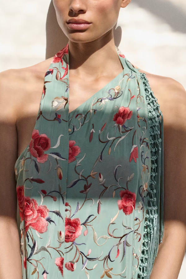 Floral Print Halter Neck Sleeveless Elegant Tassel Maxi Dress | Consonak