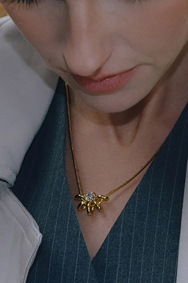 Stylish Affordable-Luxury Stainless Steel and Zircon Stud Earrings and Necklace-Consonak
