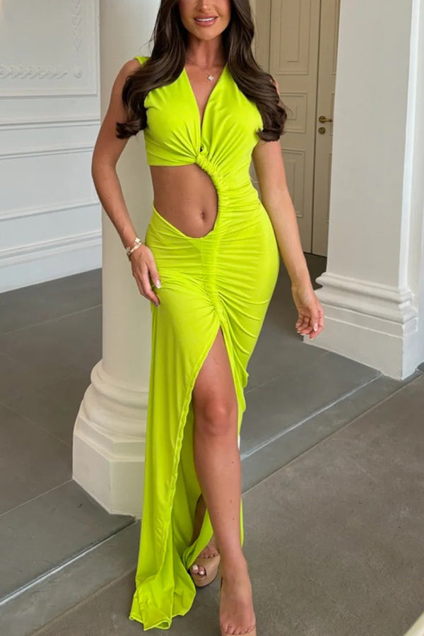 Elegant Queen Knitted Three Ring Hollow Sexy Elastic Long Dress-consonak