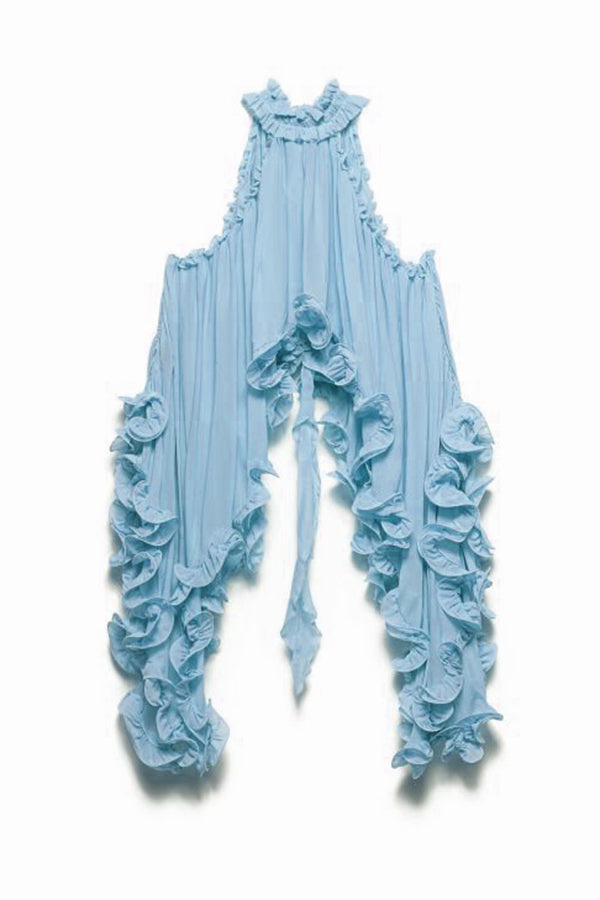 Romantic Drama Chiffon Wavy Ruffles Halter Irregular A-line Top | Consonak