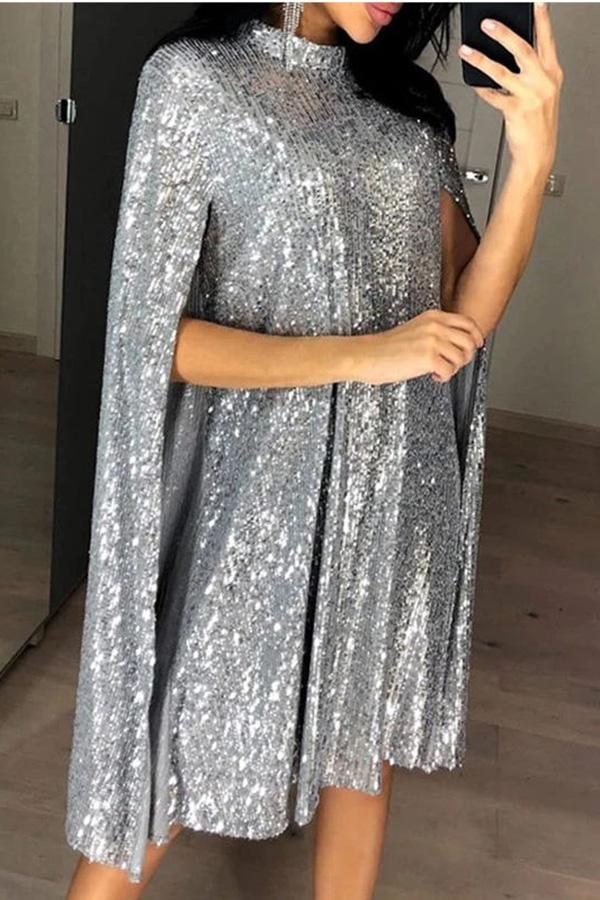 Wine Me and Dine Me Sequins Cape Dress-consonak