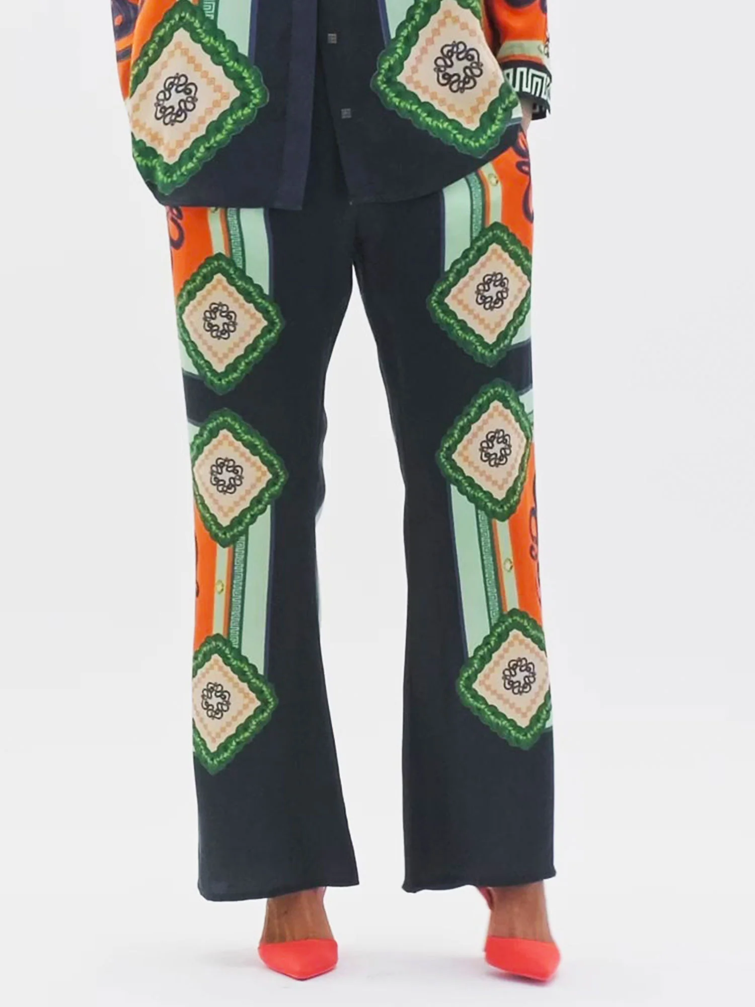 Vacation Times Satin Unique Print Elastic Waist Pocketed Wide Leg Pants-consonak
