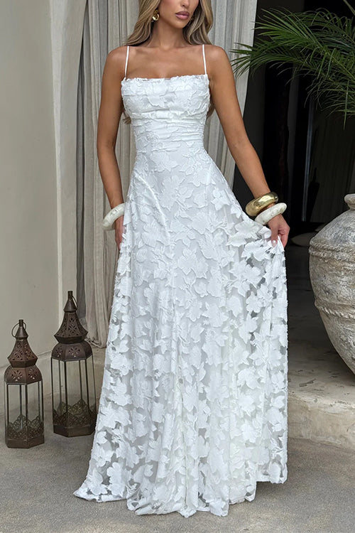 Spaghetti Strap Backless Lace-up Jacquard Maxi Dress | Consonak
