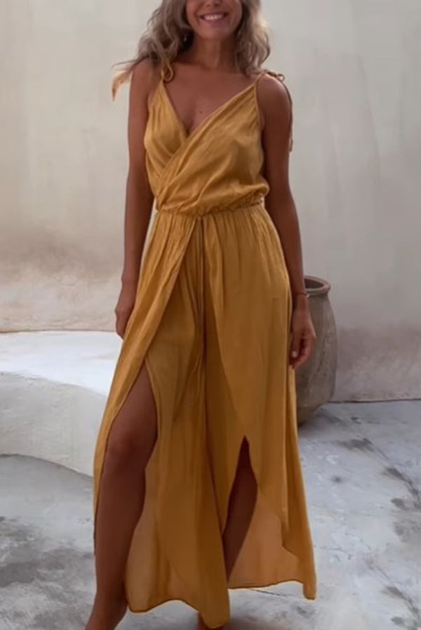 Shore Thing Babe Elastic Waist Slit Wide Leg Jumpsuit-consonak