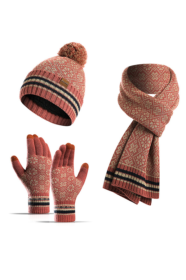 Winter Warm Knitted Hat Scarf Gloves Three-piece Set-consonak