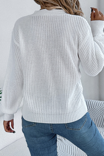 Casual Hollow V-neck Long-sleeved Knitted Sweater-consonak
