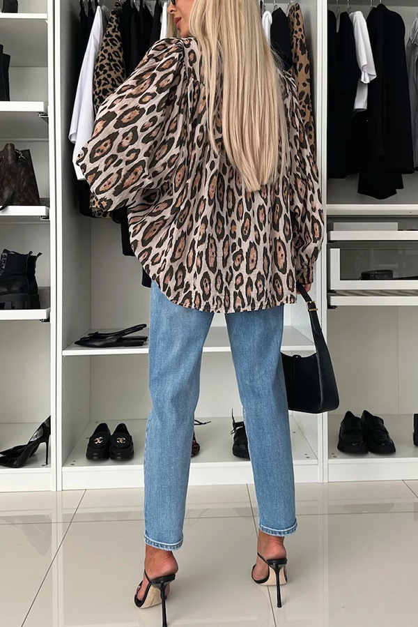 Leopard Print Loose Long Sleeve Casual Shirt-consonak