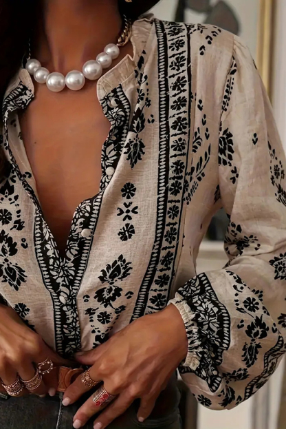 Unique Print Long-Sleeved Button-Up Elegant Shirt-consonak