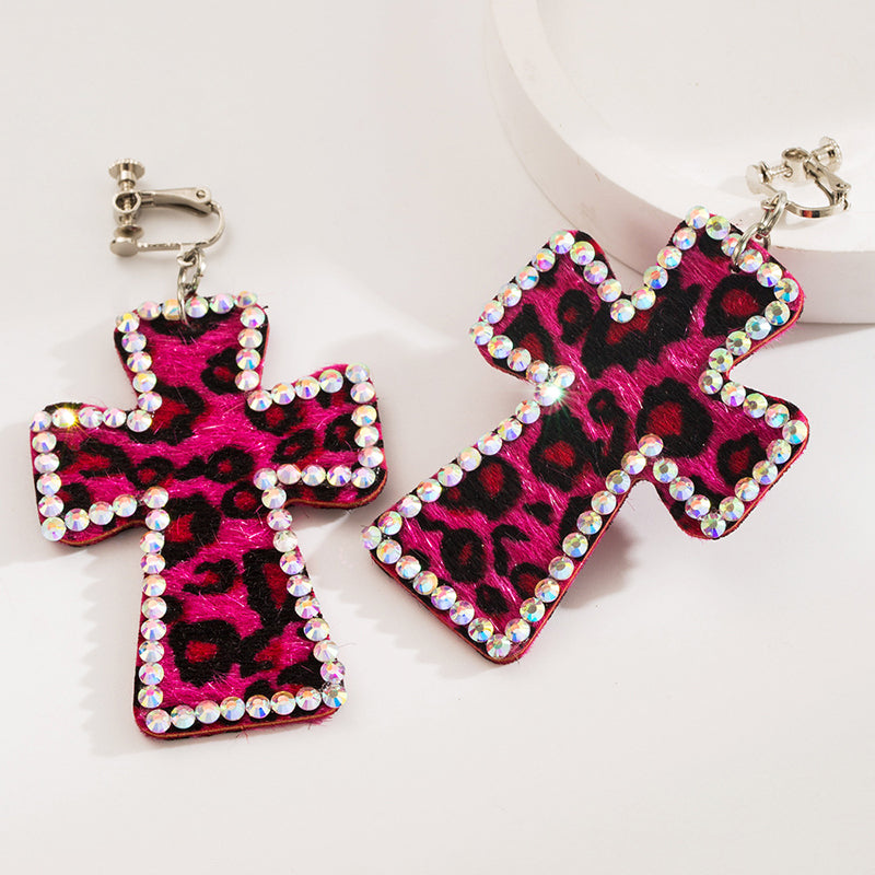 Exaggerated Cross Personality Leopard Print Earrings-consonak