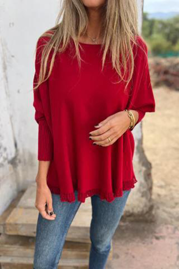 Solid Color Loose Long Sleeve Lace Knitted Sweater-consonak