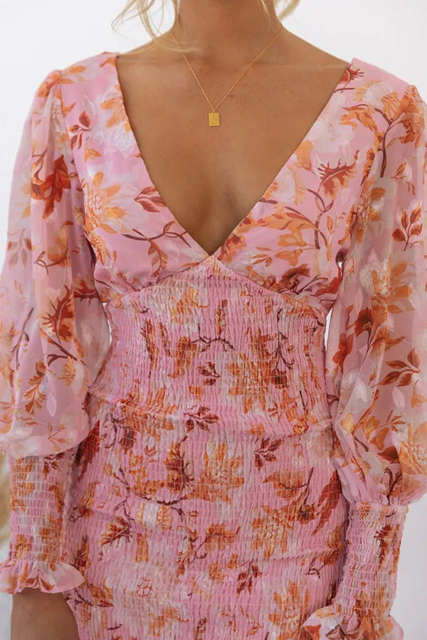 Garden Gathering Floral Smocked Waist Midi Dress-consonak