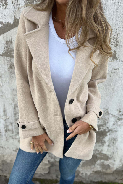 Solid Color Casual Lapel Long Sleeve Loose Woolen Jacket-consonak