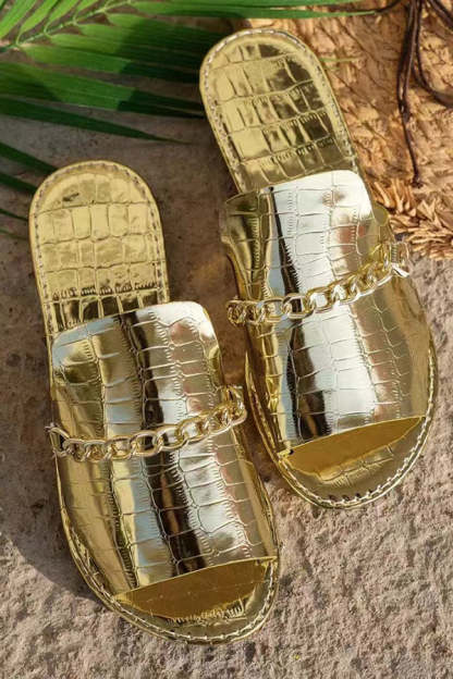 Casual Flat Beach Sandals with Chain Accessories-consonak