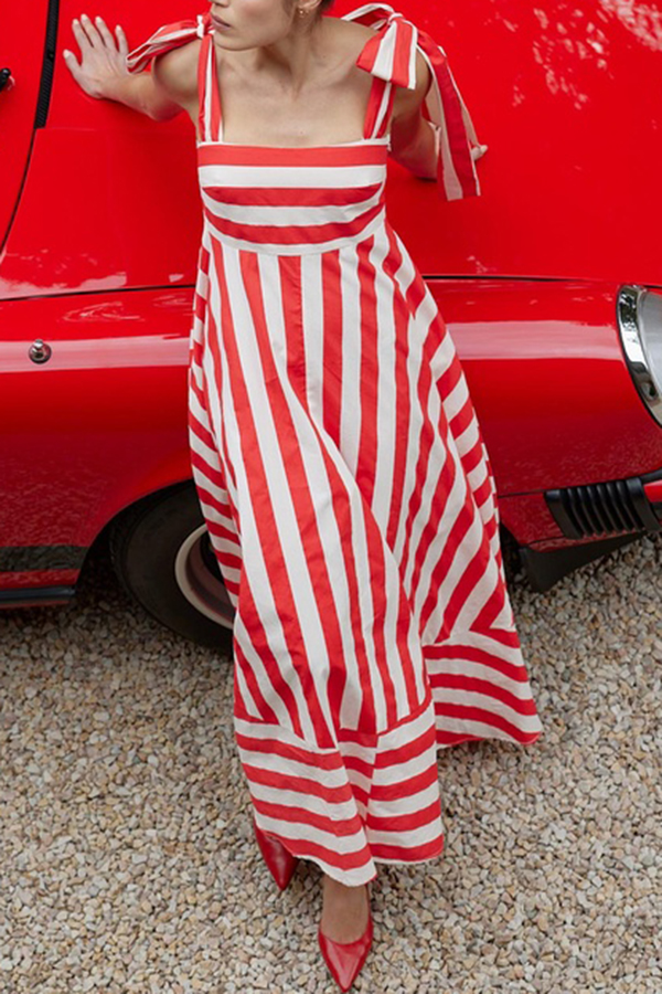 Treasured Times Stripe Print Tie-up Shoulder Pocketed A-line Maxi Dress-consonak