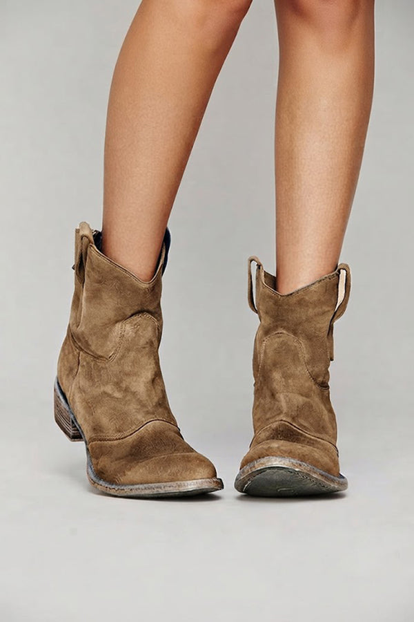 Faux Suede Mid-calf Boots with Low Heels-Consonak