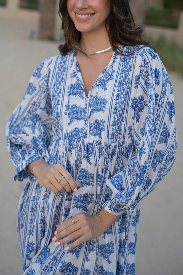 Botanical Print Loose-fitting Tie Casual Vacation Maxi Dress