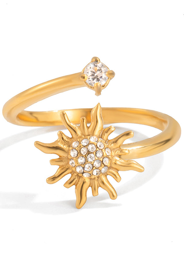 Fashionable Zircon Sun-shaped Stainless Steel Ring-consonak