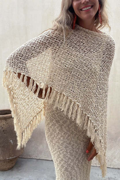 Sunset Breeze Hollow Out Tassel Knit Cover-up Top-consonak