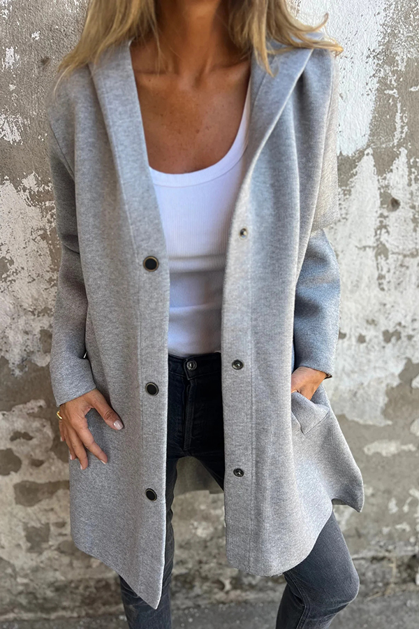 Solid Color Casual Long Sleeve Single Breasted Hooded Jacket-consonak