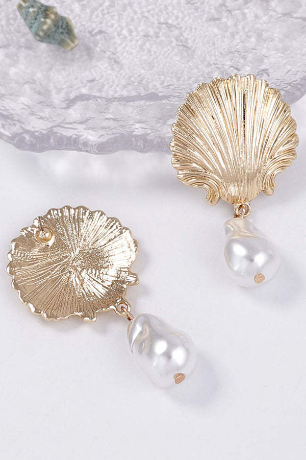 Fashionable Light Luxury Alloy Scallop Imitation Pearl Earrings-consonak