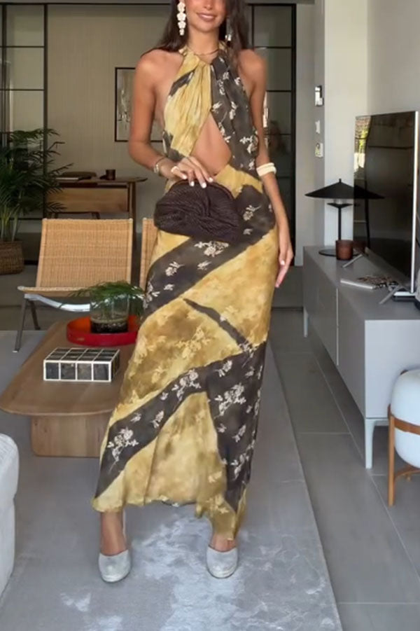 Tie-Dye Halter Cutout Maxi Dress-Consonak