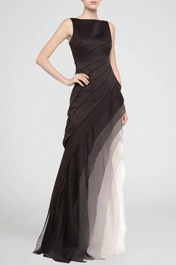 Elegant and Mysterious Tulle Gradient Cascading Design Gown Maxi Dress-consonak