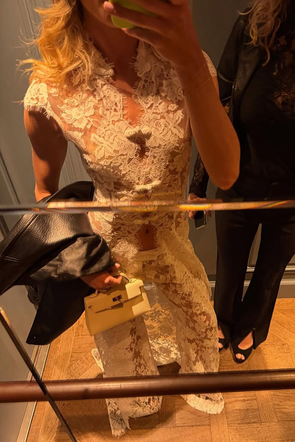 Saphina Floral Lace Pipa Knot Detail Short Sleeve Center Front Slit Maxi Top-consonak