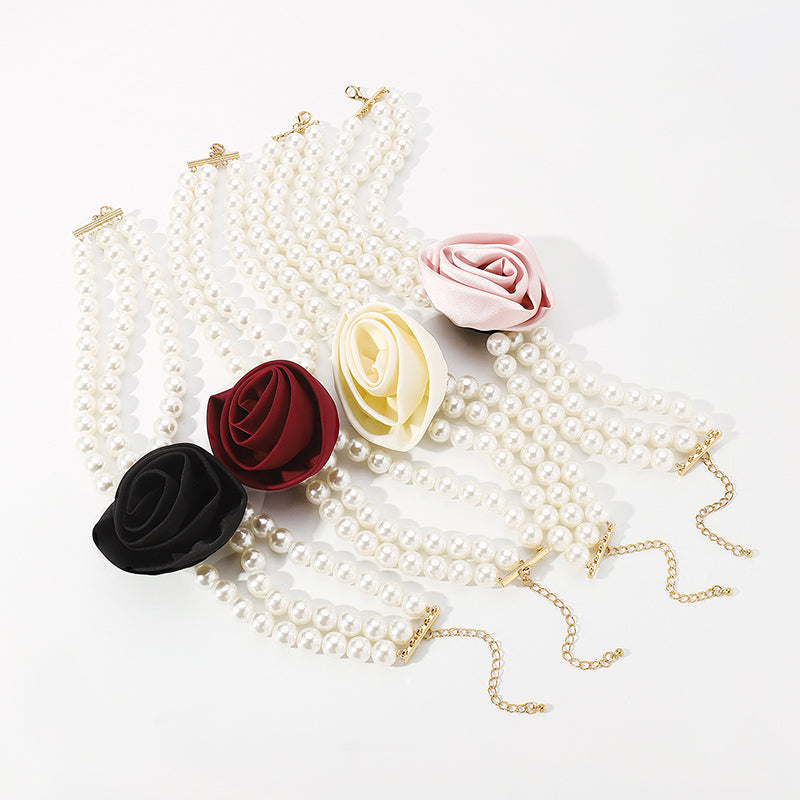 Retro Romantic Hepburn Style Pearl Rose Necklace-consonak