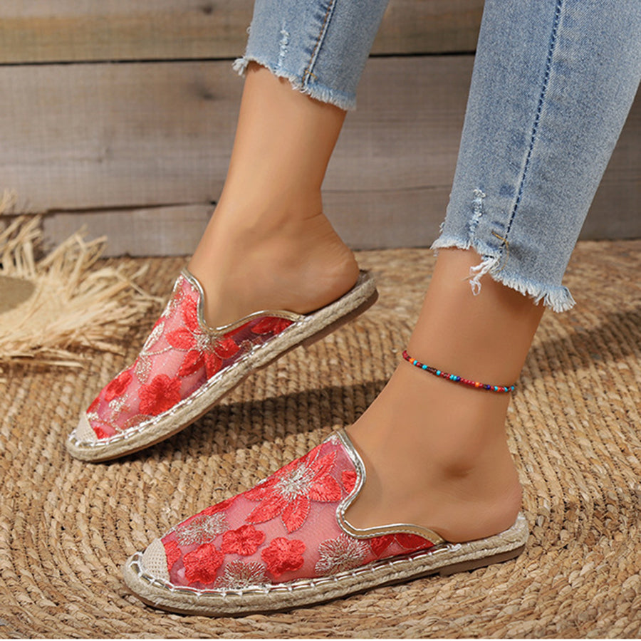 Casual Linen Woven Flat Round Toe Half Slippers-consonak