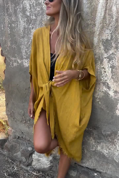 Solid Color Loose Knotted Casual Kimono-consonak