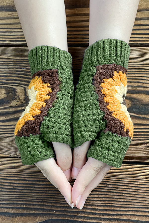 Knitted Sunflower Warm Half Finger Wool Gloves-consonak