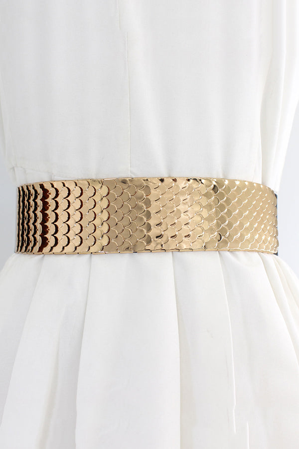 Fashionable Metal Fish Scale Elastic Belt-consonak