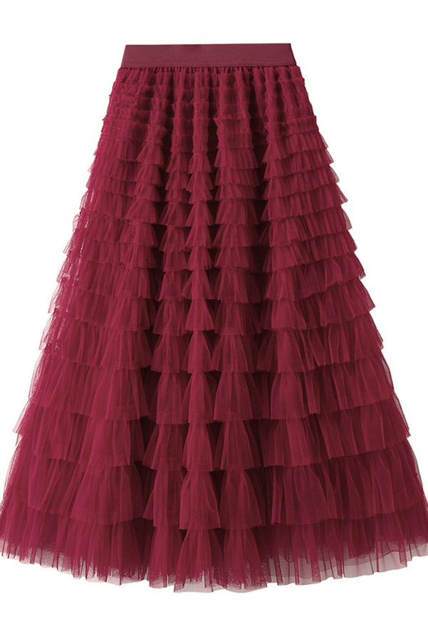 Be Your Own City Queen Tiered Elastic Waist Tulle Maxi Skirt | Consonak