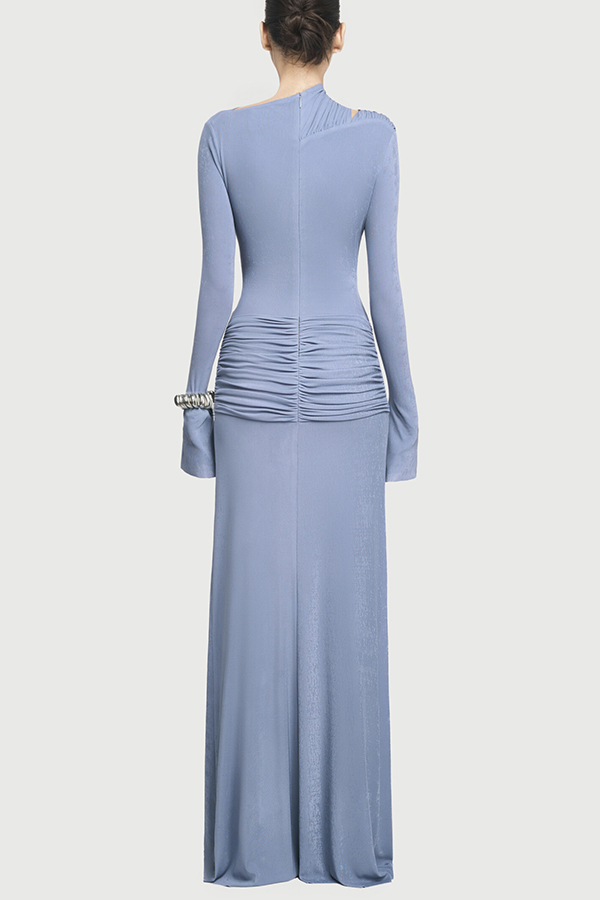 Stylish Long-sleeved Slim-fit Pleated Elegant Maxi Dress-consonak