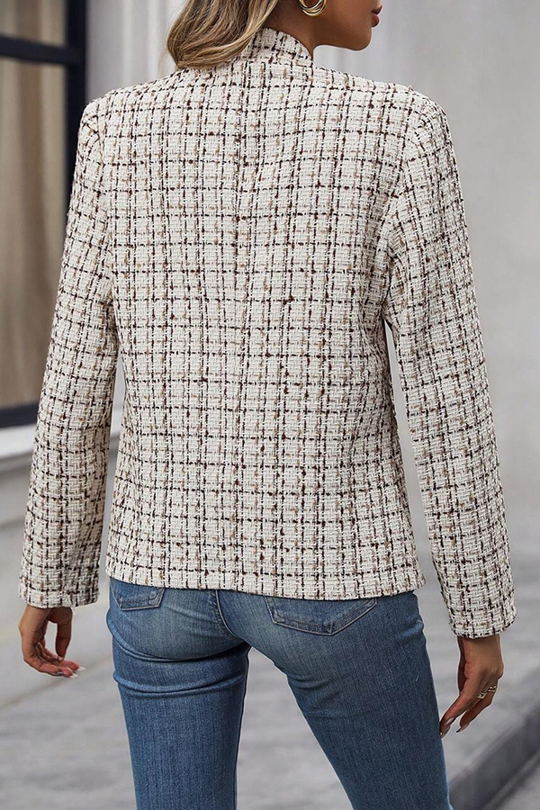 Ask You Out Tweed Plaid Long Sleeve Open Front Blazer-consonak