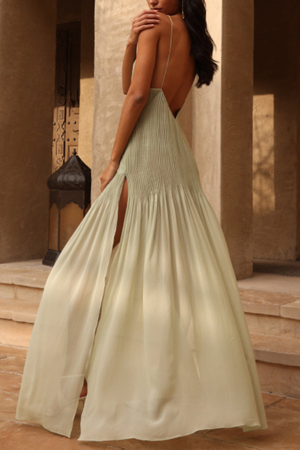 Love Letter Pleated Patchwork Flowing Slit Maxi Dress | Consonak