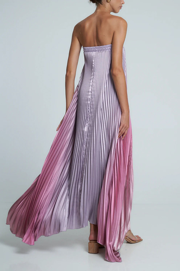 Gorgeous Styling Satin Pleated Elastic Bust Strapless A-line Gown Maxi Dress | Consonak