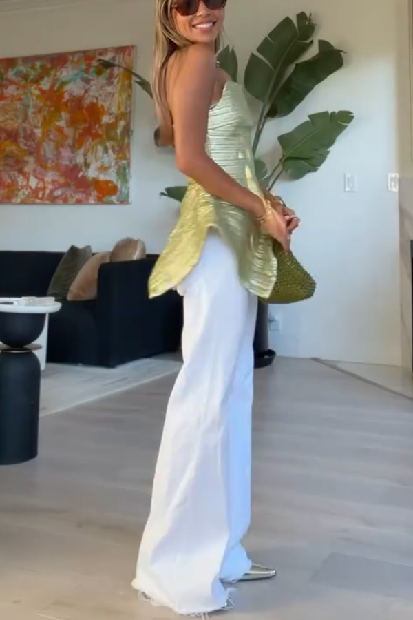 Modern Elegance Metallic Textured Fabric Corset Strapless Panier Tank Top-consonak