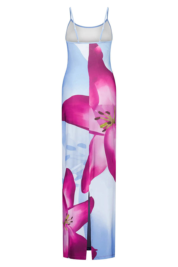 Romantic Beginnings Lily Floral Slip Stretch Vacation Maxi Dress | Consonak