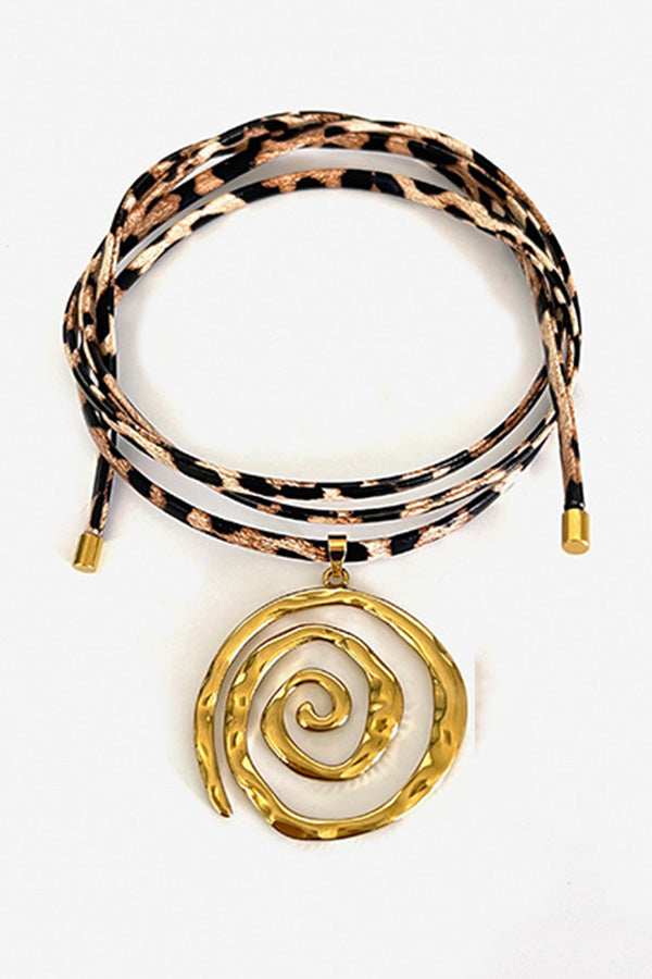 Stylish Leopard Print Leather Cord Spiral Stainless Steel Necklace | Consonak